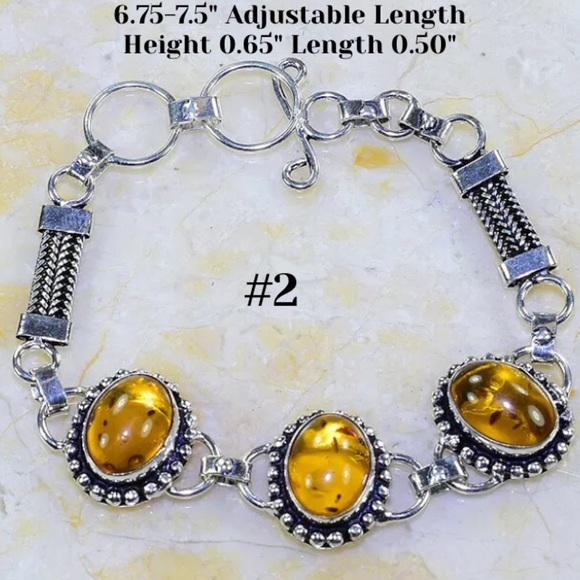 Amber Gemstone Vintage Handmade Stamped Bracelet - Picture 3 of 7